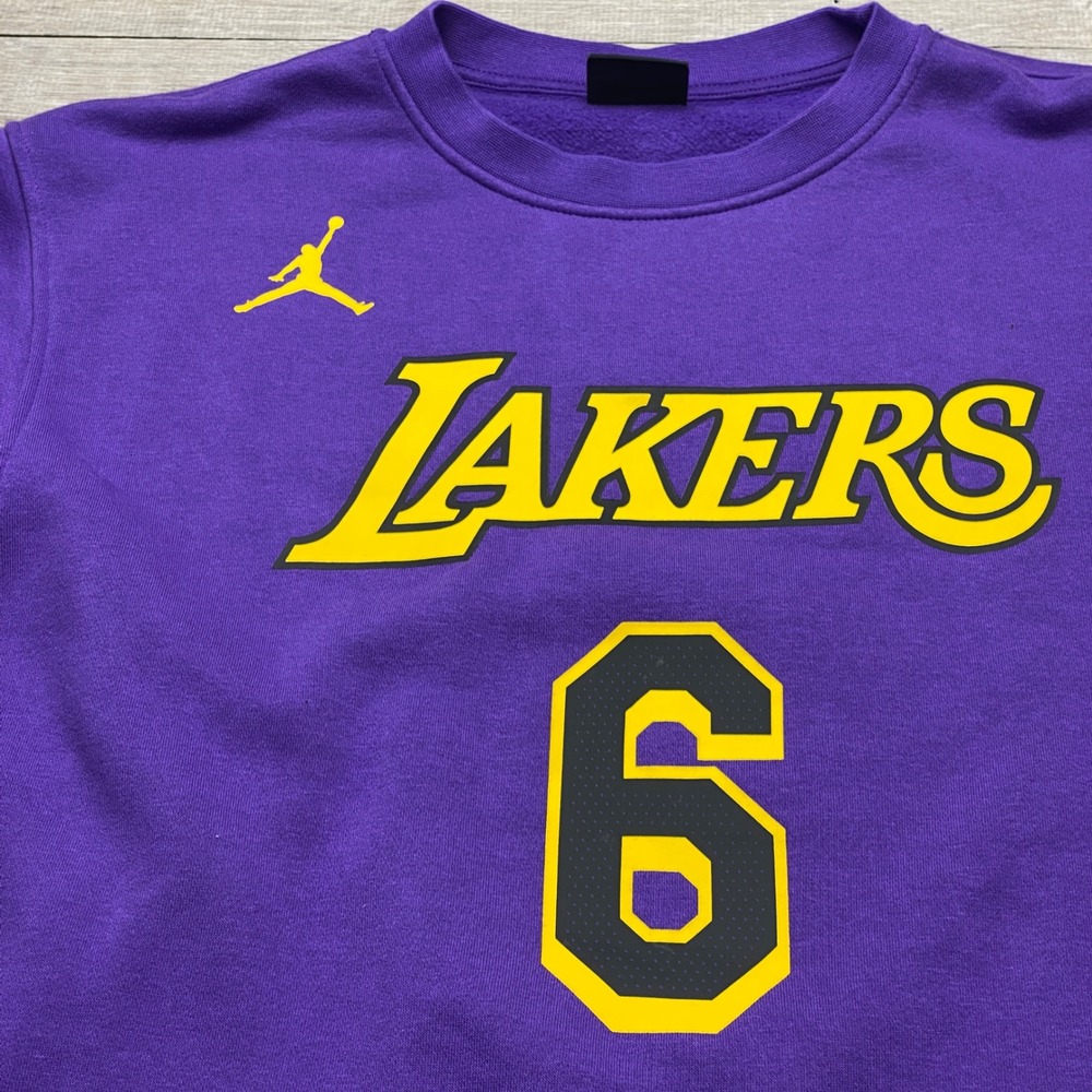 Jordan Sweatshirt Lakers LeBron James Men L Purple Cotton Blend NBA Jersey Style - Picture 3 of 12